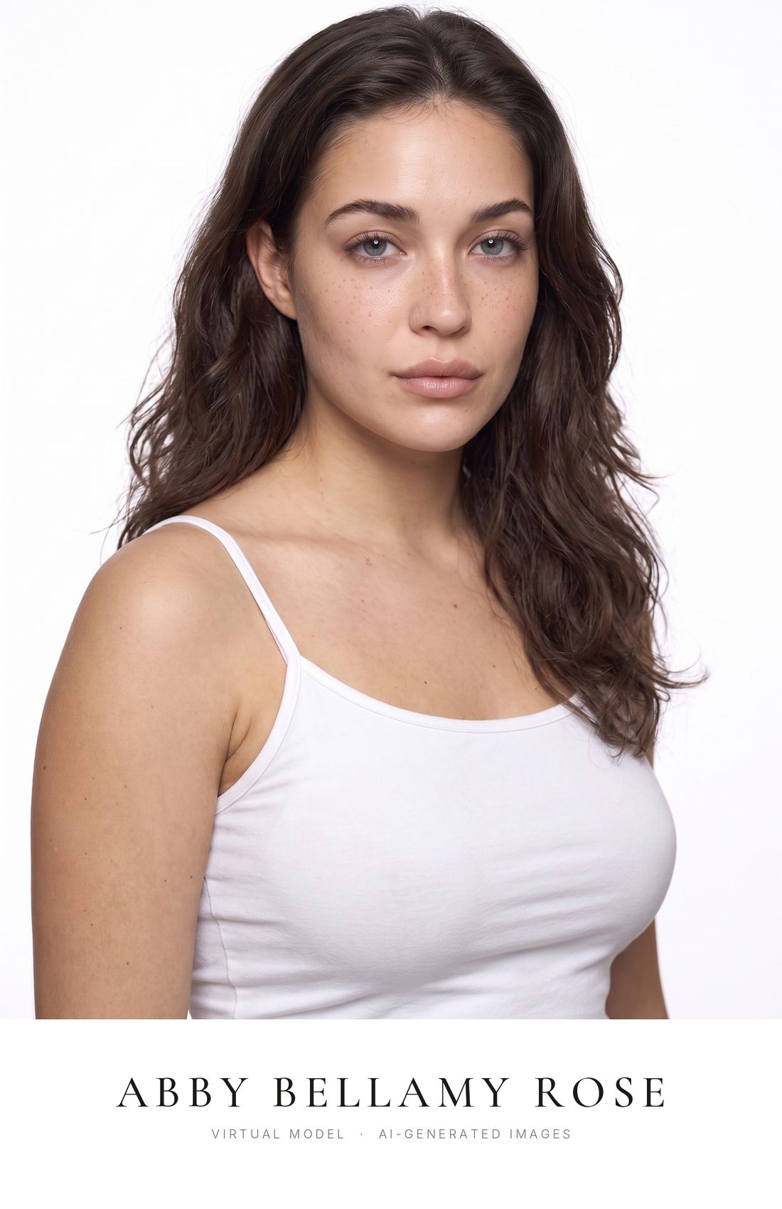 Fiche recto : Abby Bellamy Rose, portrait de trois quarts en camisole blanche
