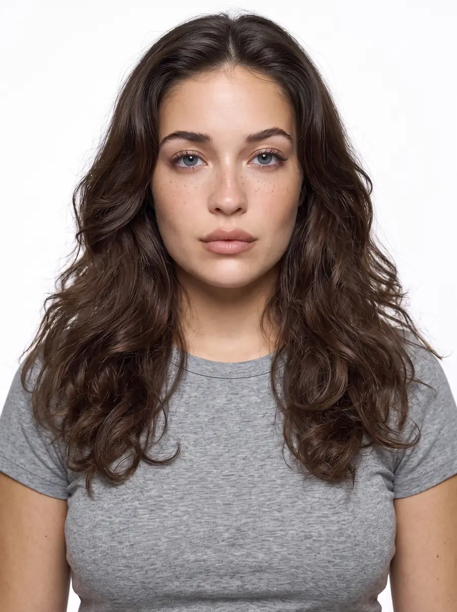 Abby de face en t-shirt gris