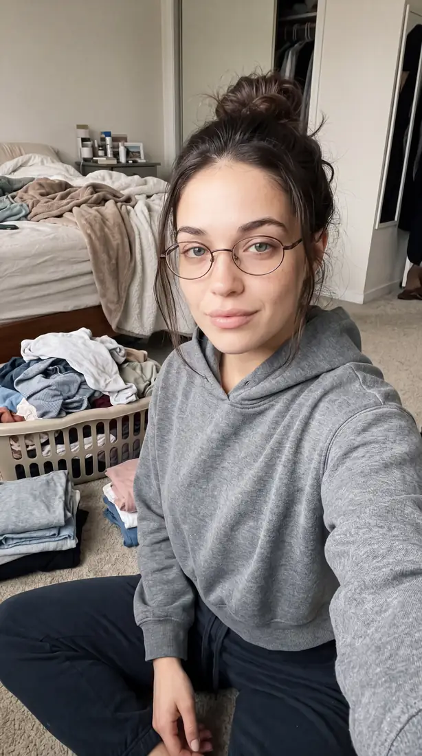 Égoportrait par terre en coton ouaté gris