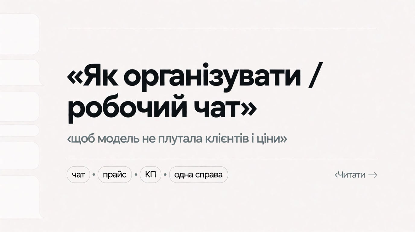 Обкладинка: Як організувати робочий чат, щоб модель не плутала клієнтів і ціни