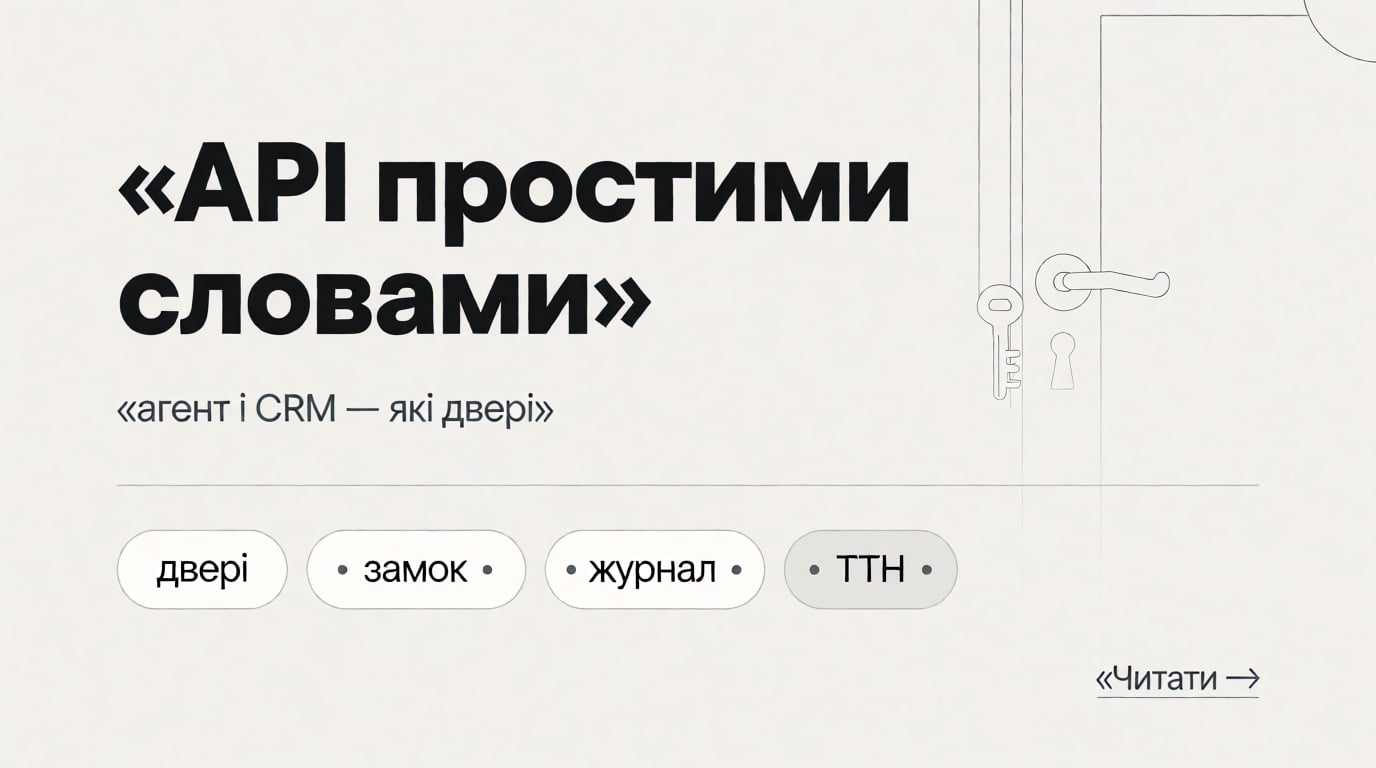 Обкладинка Думки: API простими словами — агент, CRM і двері доступу