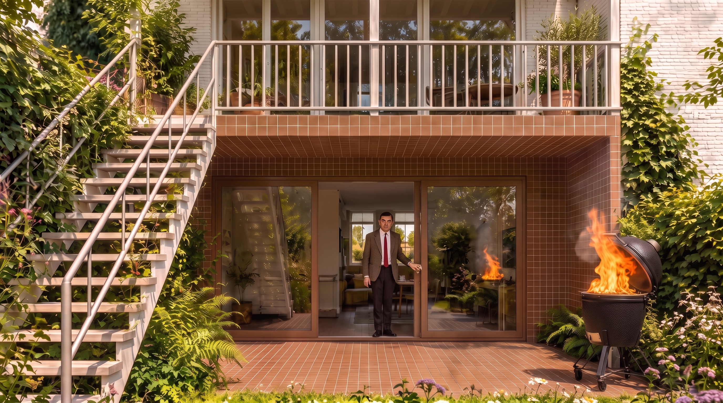 Visualisatie van de achtergevel aan de Gerard Doustraat met balkon en buitentrap